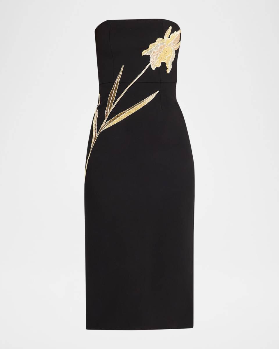Brooke Floral Beaded Strapless Midi Dress
